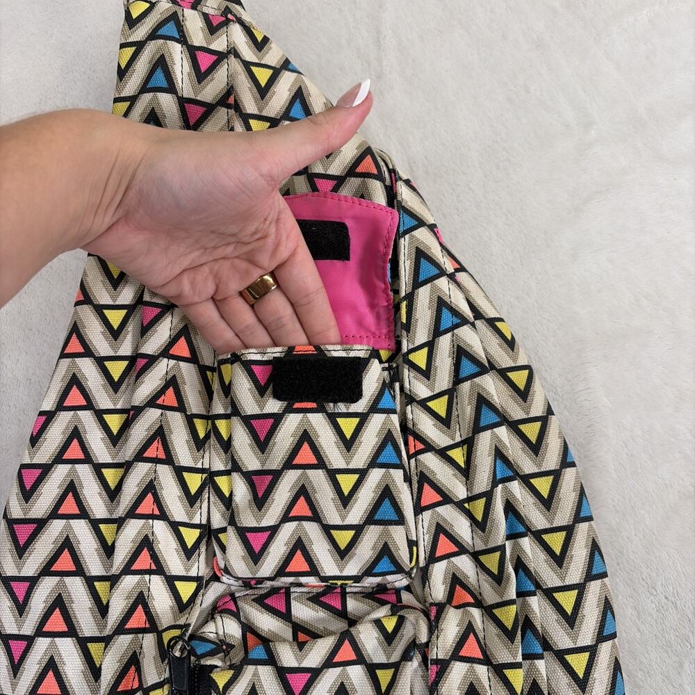 KAVU Rope Sling Bag Backpack Multicolor Geometric Triangle Outdoor Hiking Travel - Picture 3 of 12